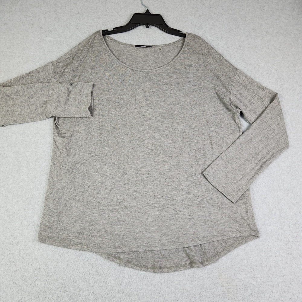 Tahari Shirt Top Womens Large Gray‎ Heather Long Sleeve Scoop Neck High-Low Hem